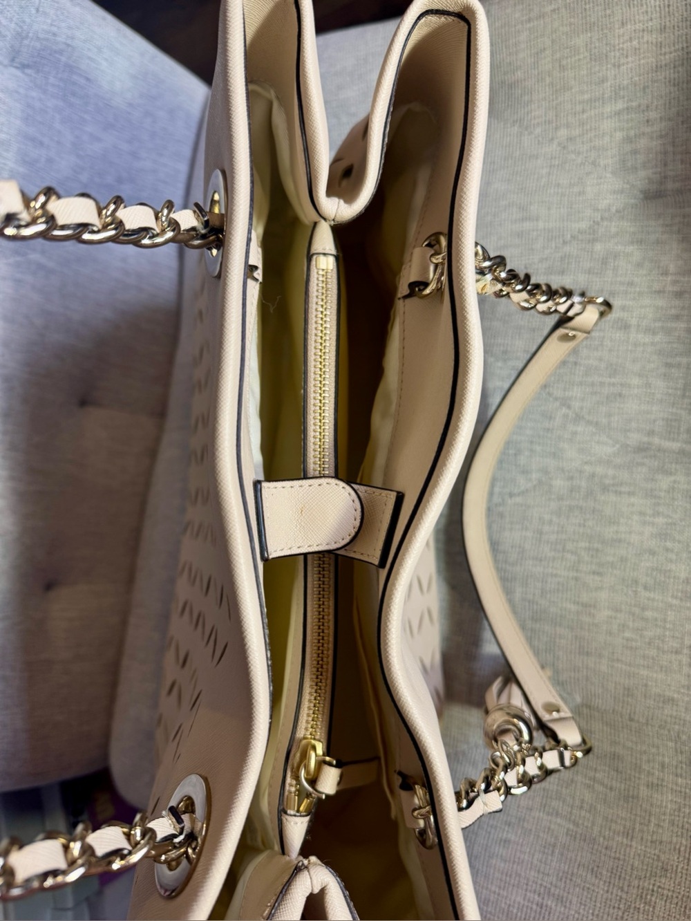 Kate Spade Light Beige Laser-Cut Maryanne Shoulder Bag with Tassel - Picture 6 of 14